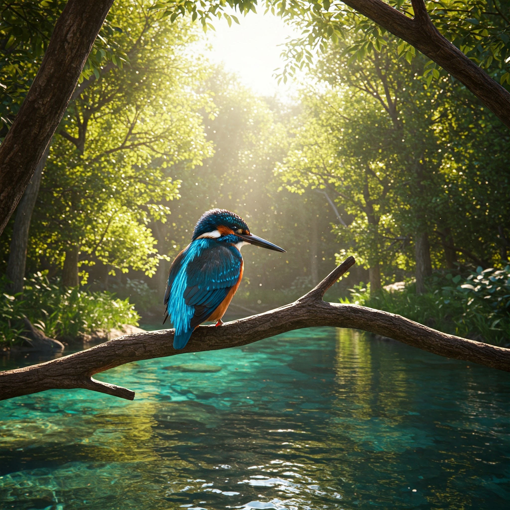 photo of Common Kingfisher Perched by a Clear Stream
